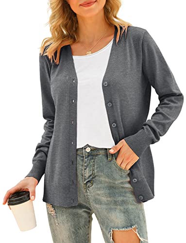 Image of VIISHOW Women Long Sleeve Button Down V Neck Lightweight Basic Knit Sweater Cardigan