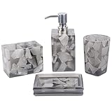 AIMONE Bathroom Accessories Set - 4 Pcs Grey Marble Bathroom Sets - Includes Soap Dispenser, Toothbr