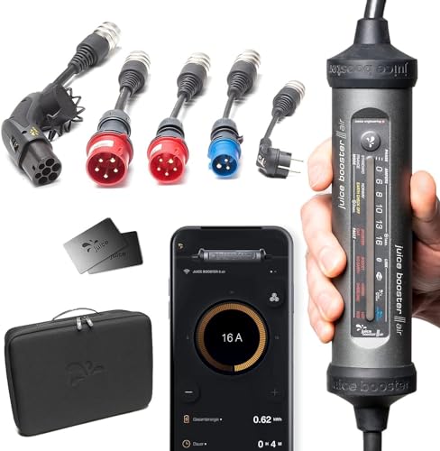 Juice Booster 3 Air Traveller Plus Set, Mobile Wallbox 11Kw Con App, Caricabatterie Auto Elettrica Con Cavo Ricarica Auto Elettrica Tipo 2, Include 3 Adattatori Cee 32/16 + Eu Schuko + Tipo 2 - 4