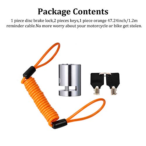 BUENNUS Portable Motorcycle Disc Lock,Anti Theft Disk Brake Lock with Reminder Cable for Motorcycle Bicycle Wheel Compatible for Harley Triumph Tiger Ducati Honda Yamaha BMW Suzuki