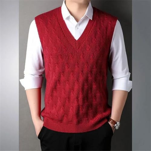 Men’S Fleeced Thick V-Neck Knitted Sweater Vest Twist Pattern Warm Sleeveless Solid Color Pullover Waistcoat4