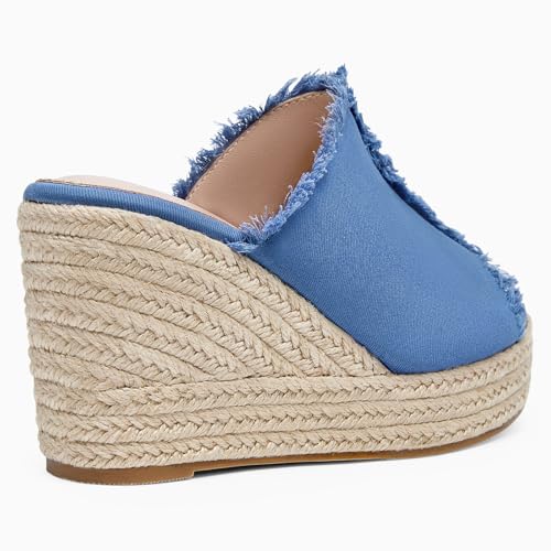 Image of Juliet Holy Womens Wedge Sandals Peep Toe Denim Slip On Backless Espadrilles Platform Sandal Shoes