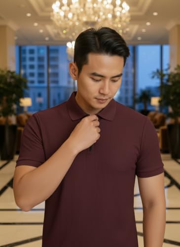 Image of MACK JONNEY Men's Cotton Self Design Polo T-Shirts | Front Half Zipper | Pack of 2 | Multicolour