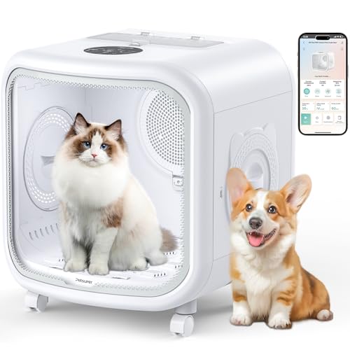 Petsuper Automatic Cat Dryer Box 75L Extra Large Capacity Ultra Quiet Fast Pet Hair Drying Box Smart App Control Temperature and 360° Drying for Cats and Small Dogs