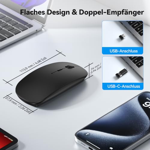 TECKNET Bluetooth Maus USB-C & USB-A, Slim Kabellose Maus mit 4 Tasten – Ansicht 6