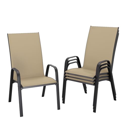 JEAREY Patio Dining Chairs Set of 4, Outdoor Stackable Dining Furniture Set, All Weather Dining Set for Lawn, Garden, Poolside, Beige