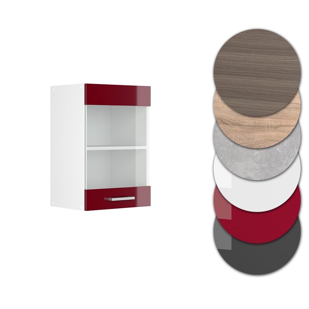 Vicco Mobile da cucina in vetro R-Line, Rosso lucido, 40 cm