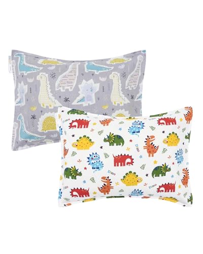 Image of ALVABABY Toddler Pillowcases 2 Pack Organic Cotton Fit 13 inchx 18 inch or 12 inchx16 inch Kids Pillow Cover Envelope for Girl Boy Travel(Pillowcase Only)