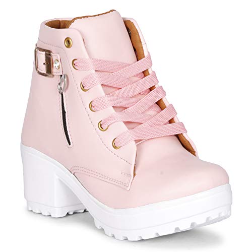 Image of KRAFTER Women's Tan Buckle Boots - Stylish Faux Leather High Ankle Boots for Winter & Casual Wear - Comfortable & Durable
