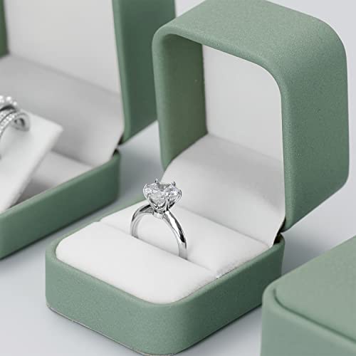 Ring Box Green Velvet Ring Gift Box Wedding Jewelry Gift Box for Birthday, Proposal,Wedding, Valentine's Day ((Green)