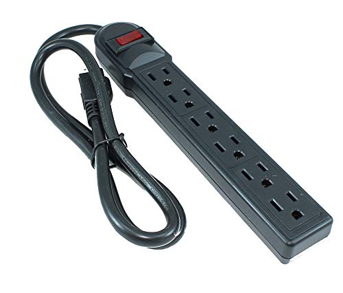 MyCableMart 3ft 6 Outlet Power Bar (14AWG/15A) with 90J Surge Protector, Black