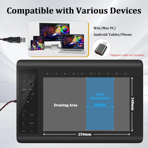 IMAGE Graphics Drawing Tablet 10 x 6 Inch Large Active Area with 8192 Levels Battery-Free Pen and 12 Hot Keys, Compatible with Windows/Mac/Android for Painting, Design & Online Teaching, Black - Thumbnail 5