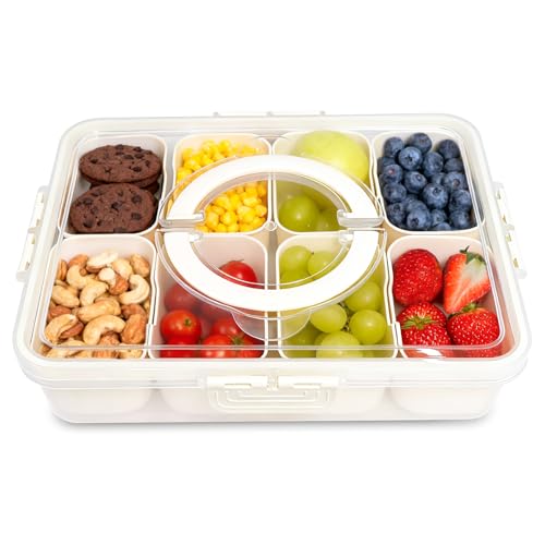 HOUSLUX Snackbox mit Fächern PP Snackbox mit Deckel und Griff Spülmaschinenfest Organizer für Süßigkeiten Gemüse Nüsse Obst Keksen Dessert (8 Fächern)