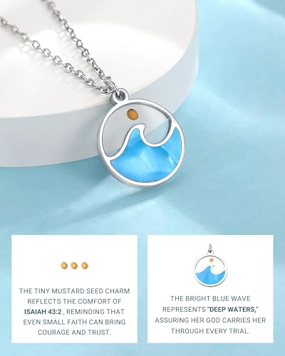 Strength Encouragement Gifts-When You Go Through Deep Waters Isaiah 43:2 Silver/Gold Mustard Seed Wave Necklace for Women Her3