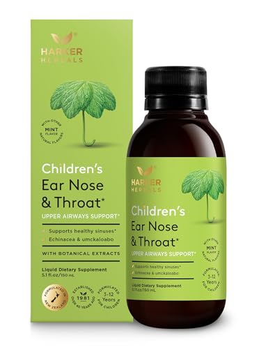Image of Harker Herbals Children's Ear Nose & Throat Syrup, Herbal Formula for Sinuses & Seasonal Wellness Includes Echinacea, Pelargonium & Elderflower, Plant-Based - 5.1 Fl oz (30 Servings)