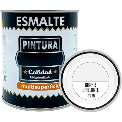 Tradineur - Bote de Barniz - Fabricado en España - Ideal para todo tipo de Maderas, vigas, cerchas, marcos, etc. - Capacidad de 125 ML - Barniz Brillante (S104)
