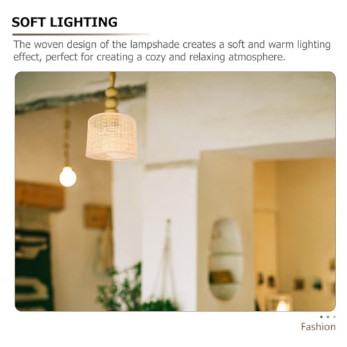 Image of UKCOCO Woven Rattan Lamp Shade Pendant Light Shade Replacement Rustic Boho Hanging Lamp Cover Soft Light Diffuser for Floor Lamps 6.29 X 6.29 X 4.72 in 2 pack