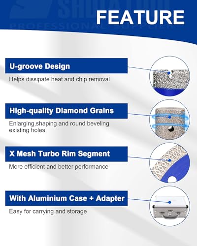 Image of SHDIATOOL Diamond Drill Core Bits Set Milling Bits for Porcelain Hole Saw Cutter for Tile Marble Ceramic Granite Saw Blade Kit 5 /8-inch-11 6pieces