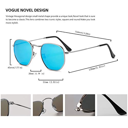 Image of Hipster Hexagonal Polarized Sunglasses Men Women Geometric Square Small Vintage Metal Frame Retro Shade Glasses