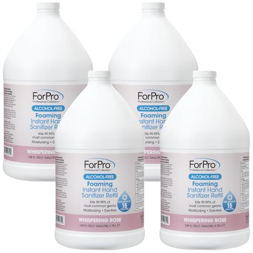 Image of ForPro Alcohol-Free Foaming Instant Hand Sanitizer, 1 Gallon Refill (Pack of 4) - Moisturizing, Dye-Free Formula, Whispering Rose Scent