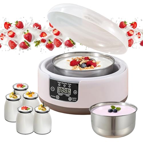 WaaYb Fabricante de Yogurt, máquina de Yogurt de Temperatura Constante Multifuncional, 32 45 ° Ajustable, 1 36 Horas temporizadores, Pantalla LCD, 1.2 litros de Capacidad (5 Tazas)