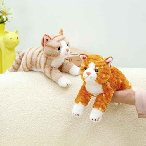 Image of PEACH CAT Striped Cat Stuffed Animal 9.8 inch Realistic Kitten Plushies Soft Plush Toys Gifts for Kids Yellow