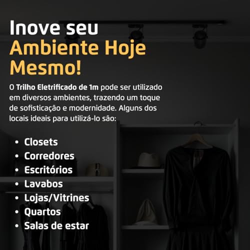 Iluminar Ambiente, Trilho Eletrificado Preto 1m + 3 Spots GU10 Dicróica MR16