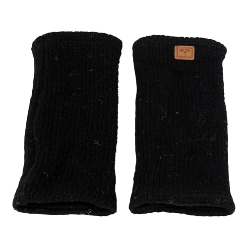 BUDDHA arts&more Pulswärmer Stulpen mit Daumenschlitz 100% Wolle fleecegefüttert Handarbeit Nepal (schwarz)