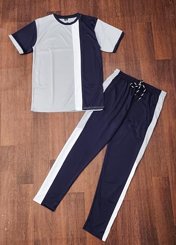 Image of Cotton Blend Night Suit /Summer Suit for Men, Stylish Regular Fit Half Sleeves T-Shirt & Lower Set | Soft Cord-Set Track Suit for Boys | Ideal for Casual Outings, Gym, Workout