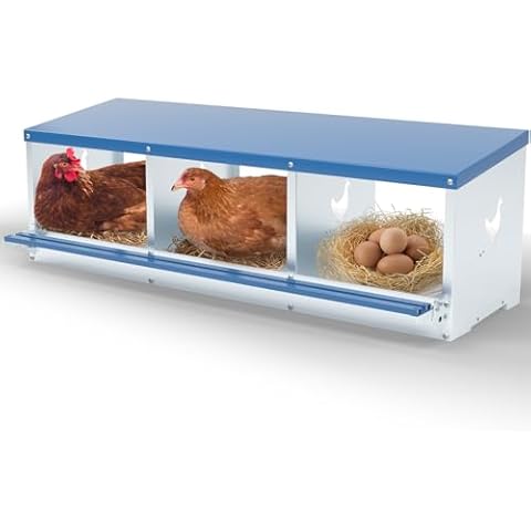 Kinchoix Chicken Nesting Box for Laying Eggs 3 Holes Metal Nest Box for Chicken Hens Ducks Poultry Protect Eggs Chicken Coop Easy Egg Collection Wall Mount Nest Box for Chicken Coop Cover