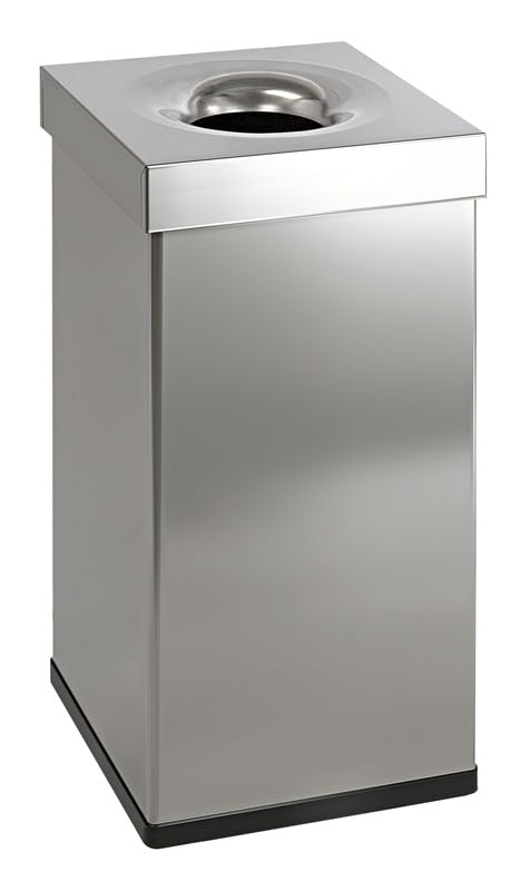 PROREGAL Selbstlöschender eckiger Abfallsammler aus Edelstahl | 55 Liter, HxBxT 60x30x30cm | Silber