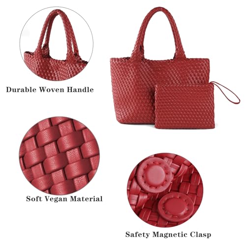 Image of SporGenius Woven Tote Bag Large Vegan Leather Totes Bag, Fashion Handwoven Purses for Women