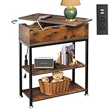 Rotating Top End Table with Charging Station, Side Table with USB Ports and Outlets, 24' W x 12' D x 27' H, Rotating End Table with Storage, Couch Side Tables, Narrow Table Living Room, Bedroom
