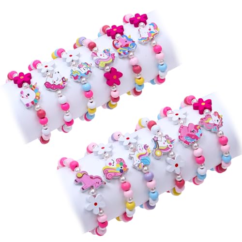 Tacobear 12 Piezas Unicornio Pulseras Niña Colores Madera Flores Unicornio...