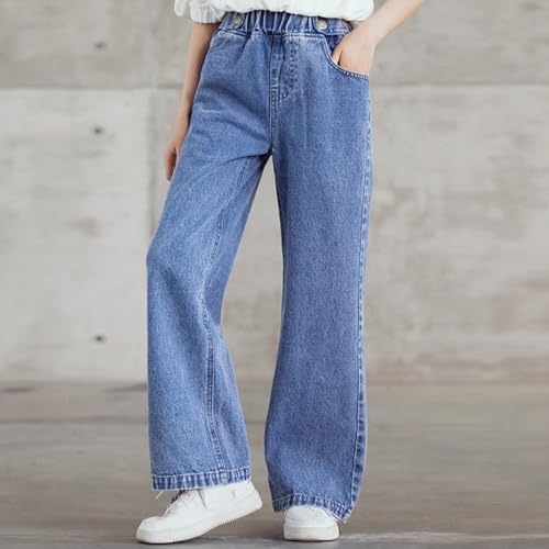 Girl’s Elastic Waist Jeans Wide Leg Demin Pants Loose Casual Trendy Streetwear Long Pant with Pockets for Teen Girl4