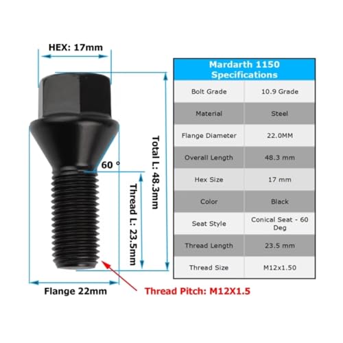 Pernos de cubo de rueda M14x1.25 compatibles con tornillos BMW 325i E90 E46 4