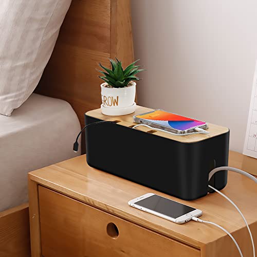 Cable Tidy Box,Large Cables Organised Box, Cord Organizer for Storage Organising Management Desk TV Computer USB Hub Strips Cords Cables Organised Box Black 14.2"x 5.1"x 5.1" - Image 4