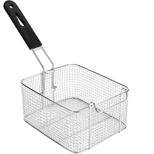 Square Stainless Steel Mesh Fry Basket – Deep Fryer Basket with Detachable Long Plastic Handle, Durable Metal Frying Basket for Commercial or Home Use