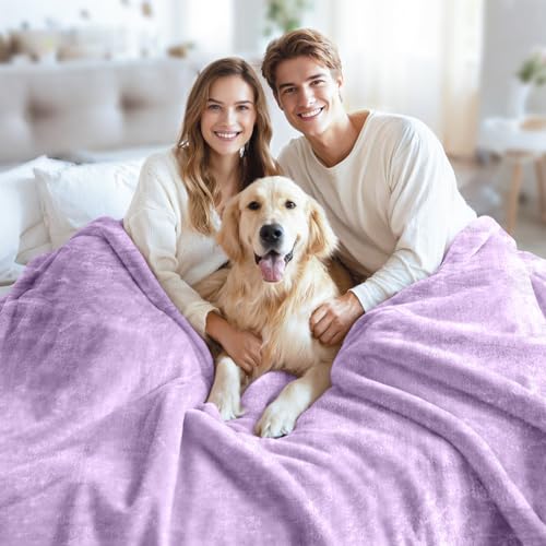 Image of JYK Fleece Plush Blanket - 3.5 LB, 1 Ply Lightweight Korean Style Mink Blanket, Queen 79 inch x 91 inch - Super Soft, Warm & Cozy, Microfiber Bed Blanket for All Seasons, Light Purple