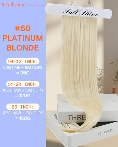 Image of Full Shine Blonde Human Hair Extensions Clip ins Platinum Blonde | Clip in Hair Extensions for Thin Hair, for DIY, for Dying, 10 Inch 7 Pcs 95g