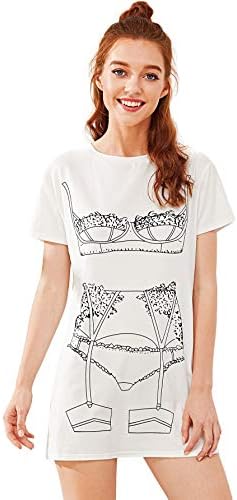 Floerns Women's Funny Lingerie Nightgown Cute Print Tshirt Sleepdress White M