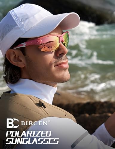 Image of BIRCEN Mens Polarized Sunglasses for Sports: TR90 Lightweight Sun Glasses Wrap Around Shades for Fishing Driving Cycling