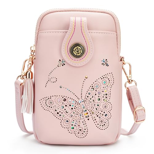 Image of KITEVIUN Small Crossbody Bags for Women, Lightweight Mini Cute Cell Phone Purse for Women with Tassel Shining Butterfly