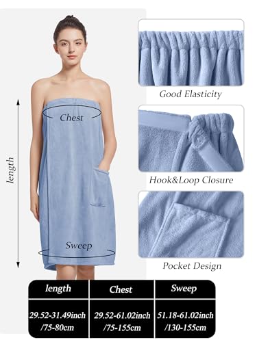 Image of Women'S Soft Wrap Towel Full Length,Bath Robe After Shower Female Plush Long,Spa Bathrobes Lightweight With Pockets