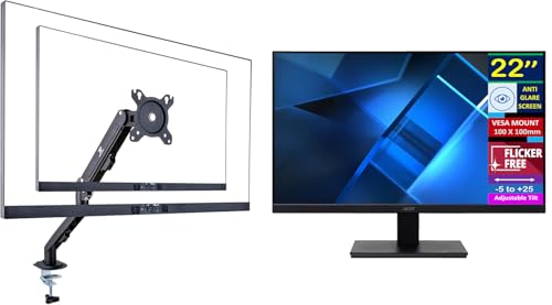 Image of Acer Vero 22 inch FHD 100Hz FreeSync Monitor | 4ms Response Time, Flicker Free, Anti Glare, VESA Mount, HDMI & Dockztorm USB Port Expander Ergoflexy Single Mount Arm