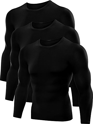 Neleus Men's Dry Fit Athletic Compression Shirts 3 Pack,5021,Black,US L,EU XL