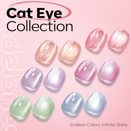Image of modelones Pink Cat Eye Gel Nail Polish Light Pink 9D Cateye with Magnet Shimmer Glitter Gel Polish Soak Off Reflective Translucent Jelly Gel Nail Polish 15 ML