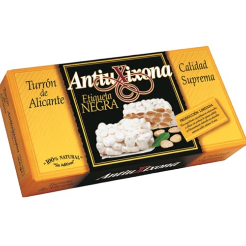 Turrón Duro de Alicante Antiu Xixona Etiqueta Negra, 150g, Artesanal de Jijona