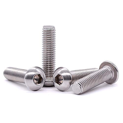 Image of 1 /4-20 x 1-3 /8 inch Button Head Socket Cap Bolts Screws, 304 Stainless Steel 18-8, Allen Hex Drive, Bright Finish, Fully Machine Thread, Pack of 50