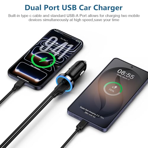 Image of USB C Car Charger, 3.4A Fast Charging Car Adapter+3ft Type C Cable